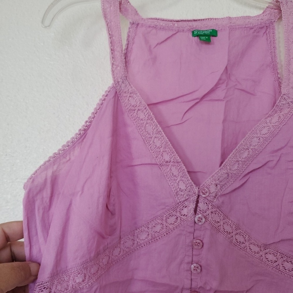United Colors of Benetton Purple Crochet Lace Trim Button Front Tank Top Size M - Picture 7 of 16